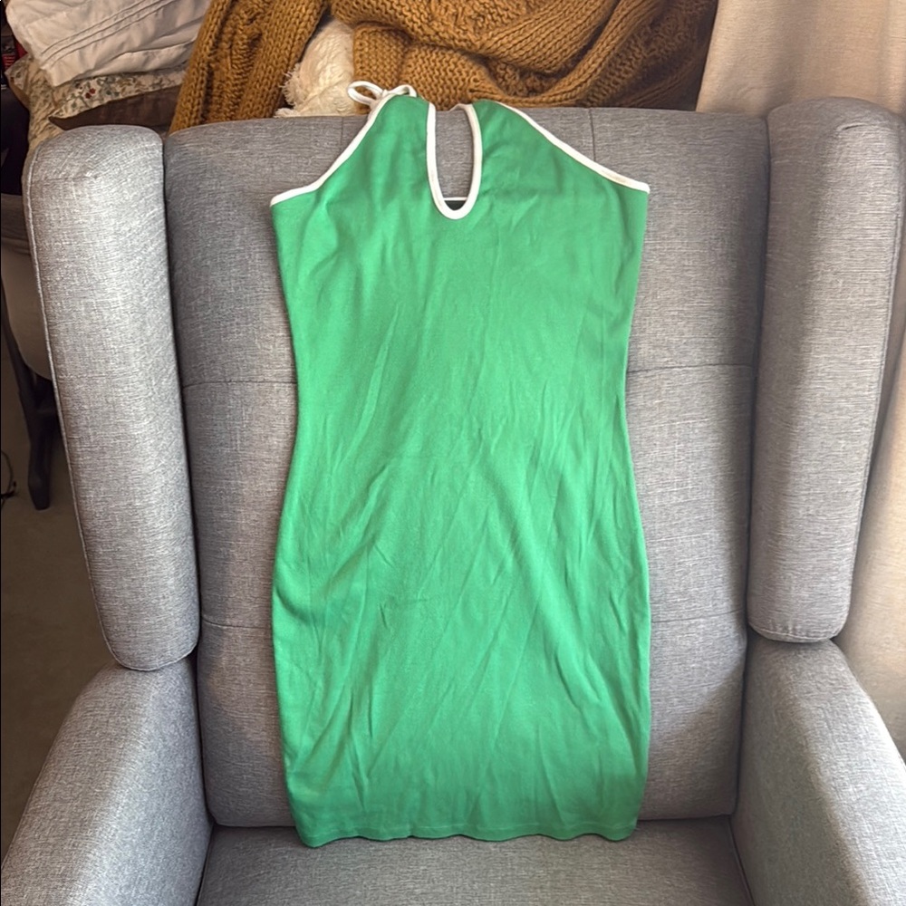 Green Sleeveless Dress with White Trim